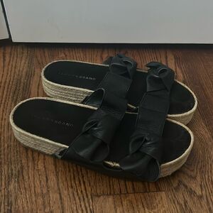 Lucky Brand Black Leather Espadrille Platform Sandals Size 10
